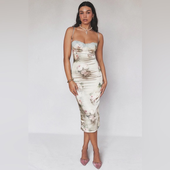 HOUSE OF CB 'Venus' Vintage Floral Midi Dress NWOT - Picture 3 of 15